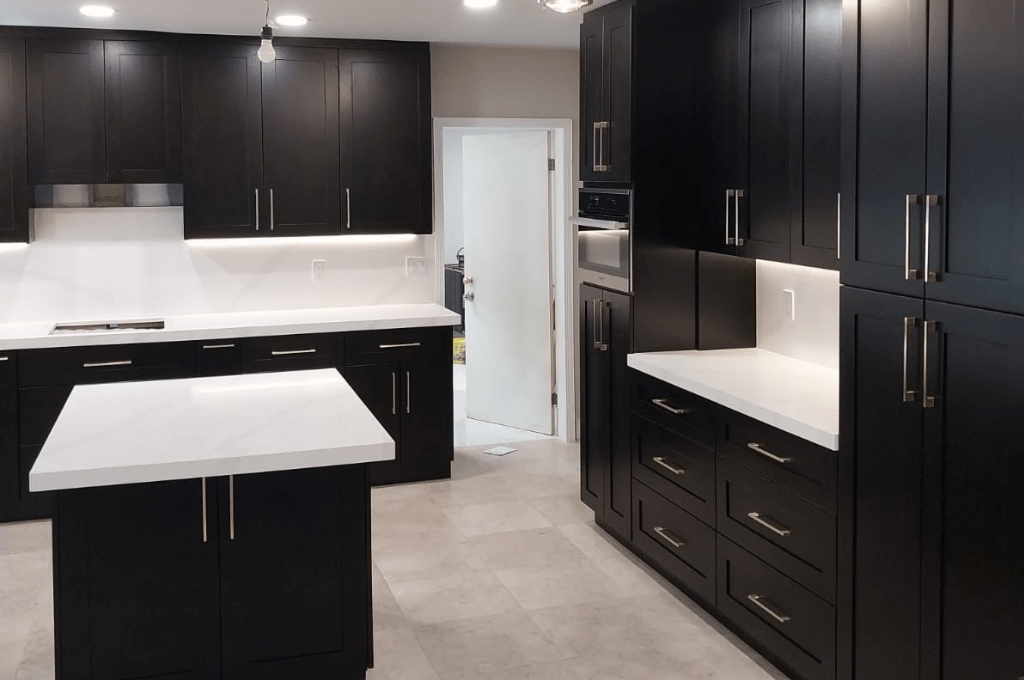 Striking Elegance: Wenge and White Kitchen with Shaker Cabinets
